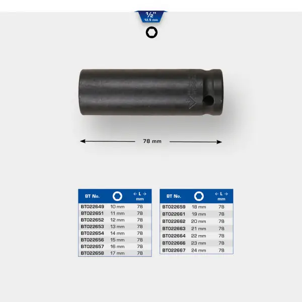 Brilliant Tools 1/2" šesťhranný silový nástrčný orech, 19 mm, dlhý BT022661