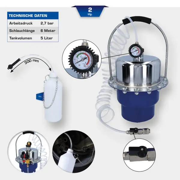 Brilliant Tools Pneumatický prístroj na odvzdušňovanie bŕzd so zachytávacou fľašou BT701260