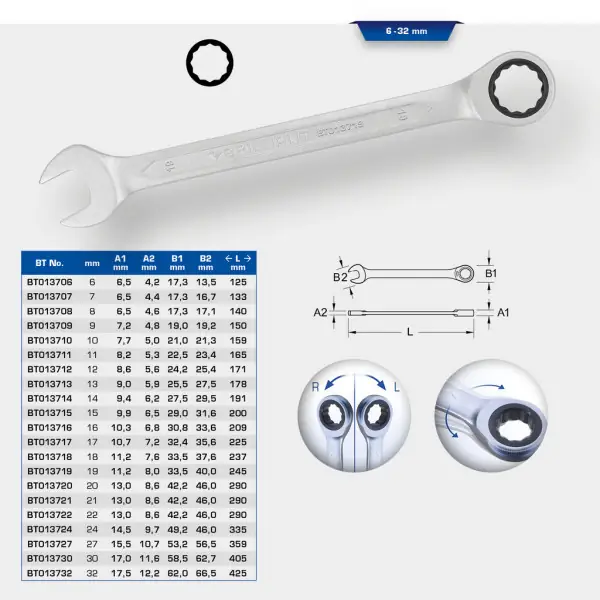 Brilliant Tools Prstencový kľúč s račňou, 18 mm BT013718