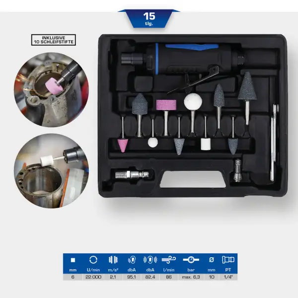 Brilliant Tools Súprava mini pneumatických tyčových brúsok, 15-dielna BT160700