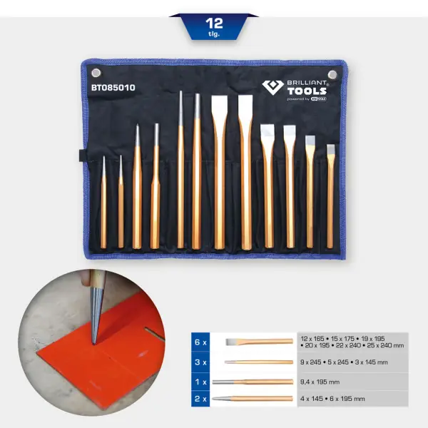 Brilliant Tools Súprava sekáčov a priebojníkov, 12-dielna BT085010