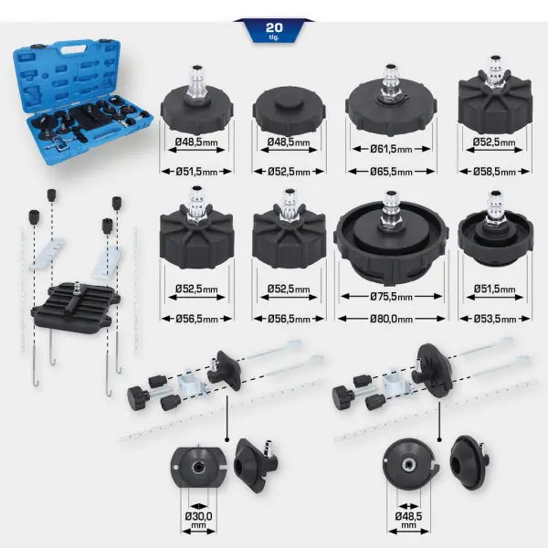 Brilliant Tools Súprava univerzálnych adaptérov na odvzdušnenie bŕzd, 20-dielna BT701220