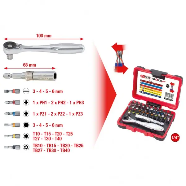 KS Tools Box so sadou bitov 1/4" TORSIONpower, 32-dielna 918.3010