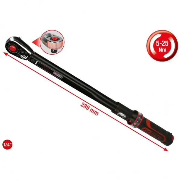 KS Tools 1/4" ERGOTORQUE®precision momentový kľúč s račňou, 5-25Nm 516.1512