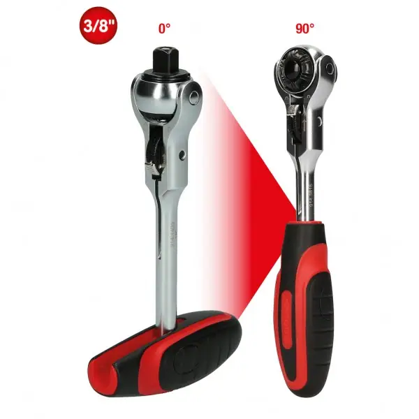 KS Tools 3/8" MODIFIX Mini račňa s výkyvnou hlavou a t-rukoväťou 72 zubov, 0°+90° 914.3815