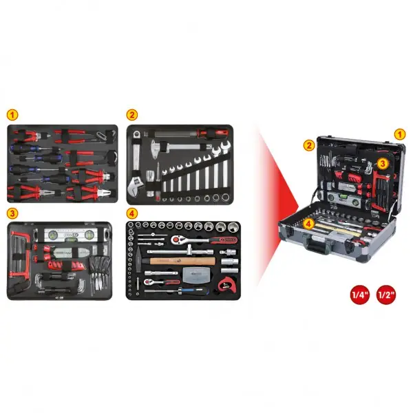 KS Tools Súprava 1/4"+1/2" náradia, 127 ks 911.0727