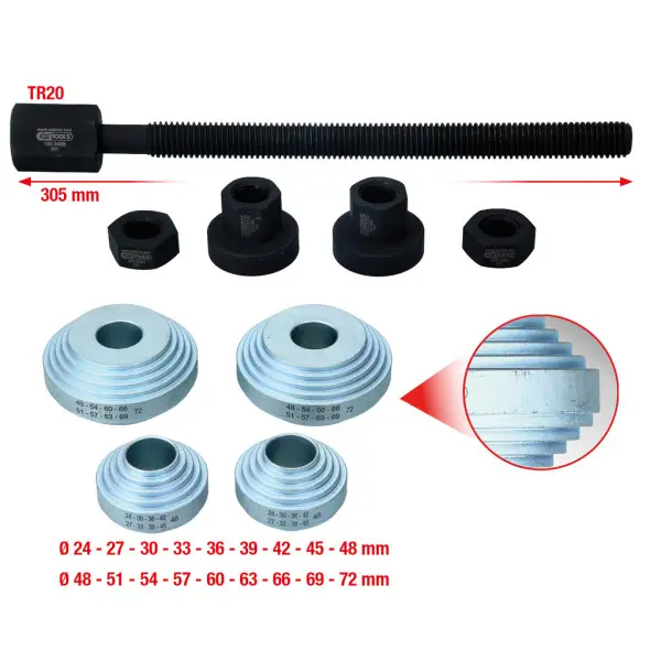KS Tools Súprava univerzálneho náradia na ložiská kolies, 9-dielna, ? 24 - 72 mm 150.2460
