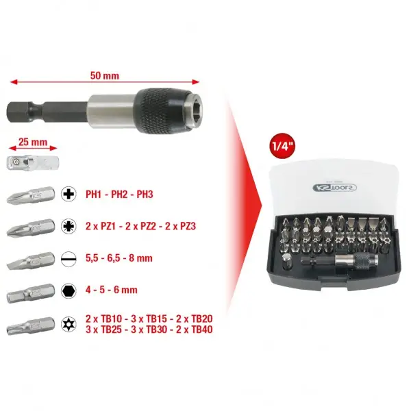 KS Tools 1/4" súprava bitov, 32 ks 911.2060