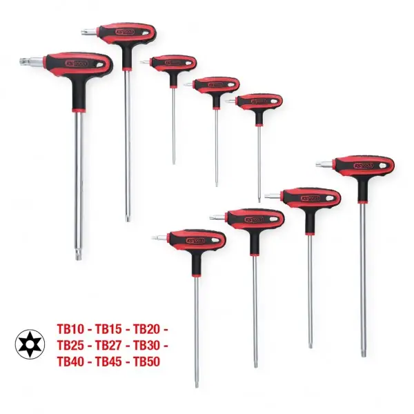 KS Tools súprava kľúčov s T-rukoväťou, Torx s otvorom,9-dielna,TB10-TB50 151.8160
