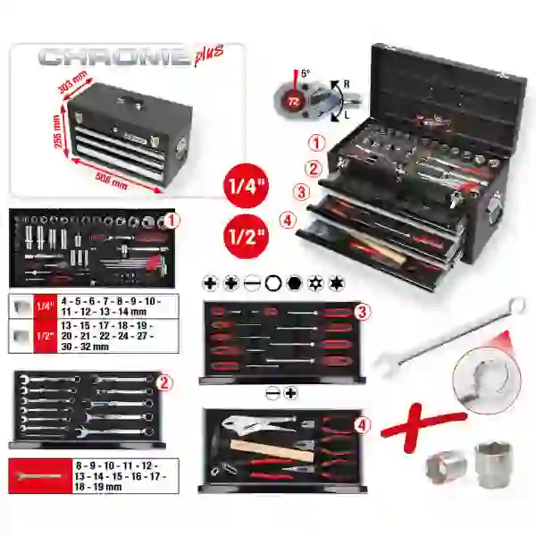 KS Tools Univerzálna sada náradia 1/4"+1/2" CHROMEplus, 99-dielna 918.0200
