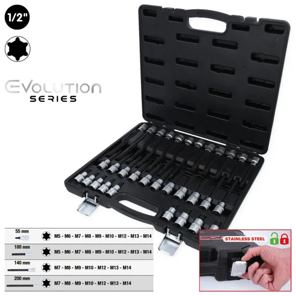 KS Tools 1/2"  súprava nástrčných bitov RIBE®, 32-dielna, krátke, dlhé a extra dlhé 911.4520