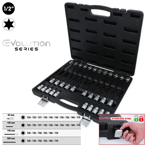 KS Tools 1/2" súprava nástrčných bitov pre skrutky Torx®, 32-dielna 911.4550