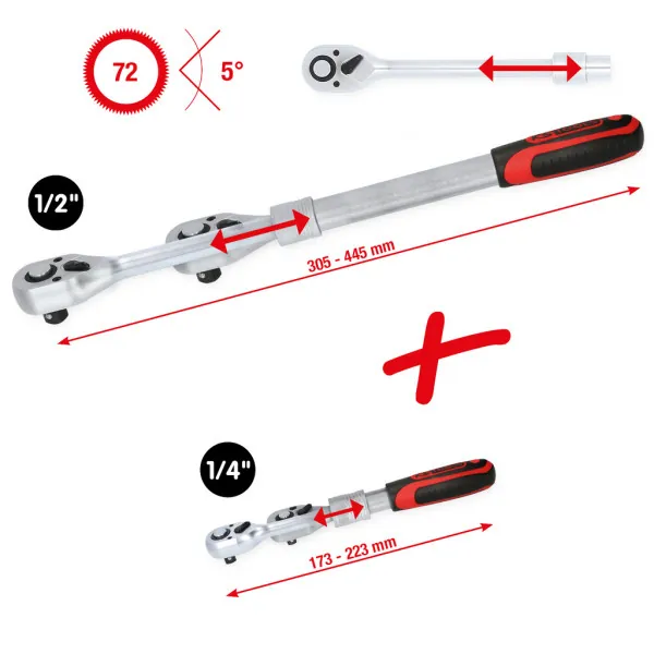KS Tools 1/4" + 1/2" súprava teleskopickej račne s prepínacou páčkou, 2-dielna 914.1412