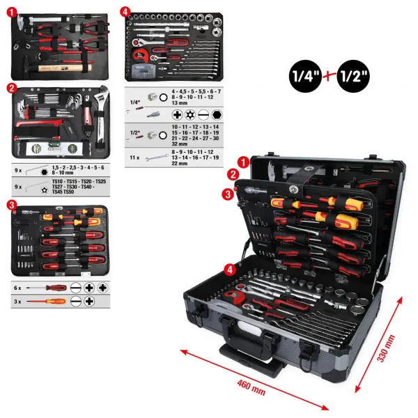 KS Tools 1/4"+1/2" univerzálna súprava náradia, 130-dielna 911.0630