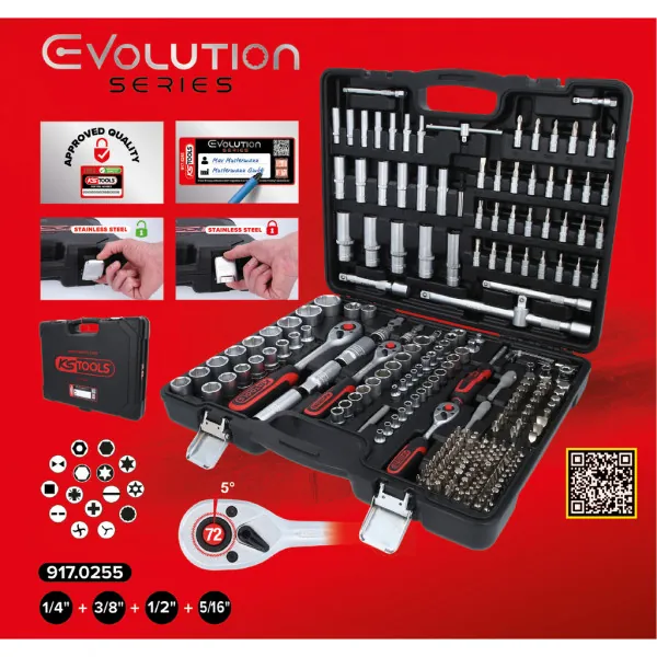 KS Tools 1/4"+3/8"+1/2" súprava nástrčkových kľúčov, 255-dielna 917.0255