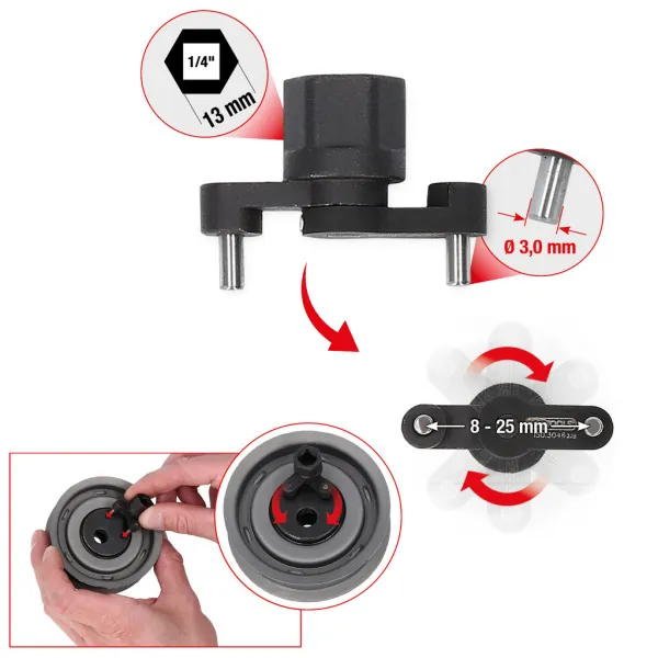 KS Tools 1/4" univerzálny čapový kľúč pre napínaciu kladku ozubeného remeňa, nastaviteľný 150.3046