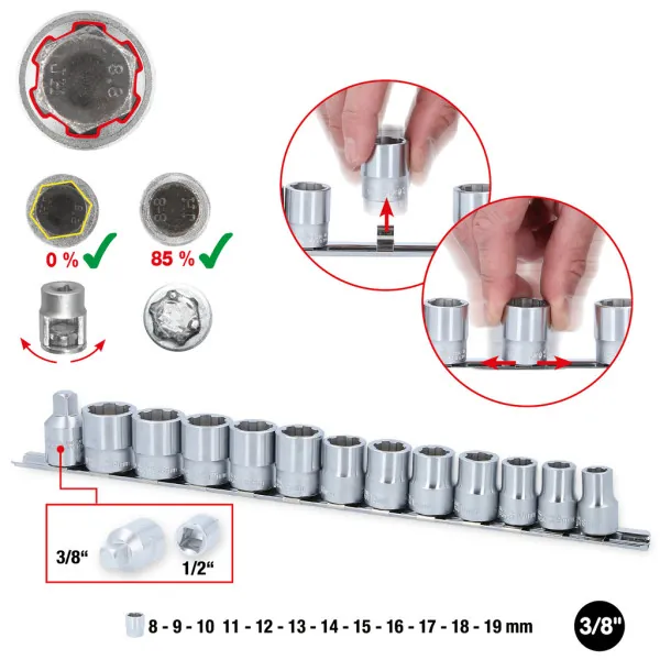 KS Tools 3/8" RESCUEpower súprava nástrčných orechov, 13-dielna, 8-19mm 913.3930