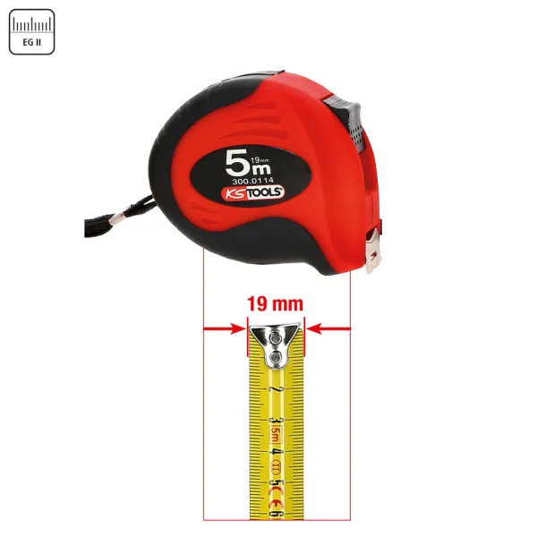 KS Tools Meracie pásmo so zaisťovačom, čierno-červené, 5m, 19mm 300.0114