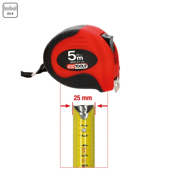 KS Tools Meracie pásmo so zaisťovačom, čierno-červené, 5m, 25mm 300.0115