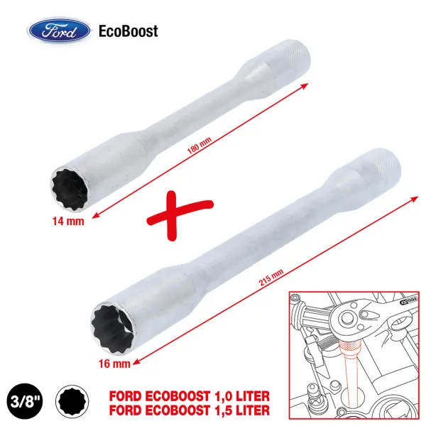 KS Tools Súprava 3/8" nástrčných orechov pre zapaľovacie sviečky pre motory EcoBoost, 2-dielna 517.1135